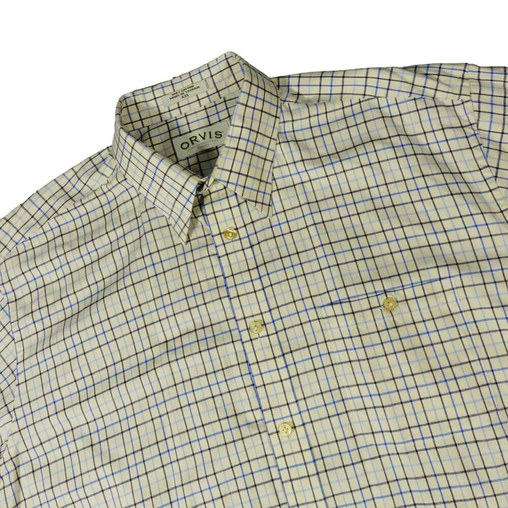 Orvis Taiwan Beige Check Outdoor Ranch Hunting Fishing Button Up Shirt XXL